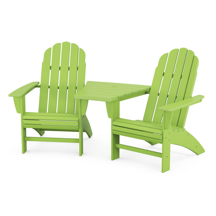 Vineyard 3-Piece Curveback Adirondack Set with Angled Connecting Table