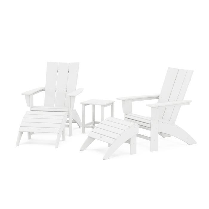Modern Curveback Adirondack Chair 5-Piece Set with Ottomans and 18" Side Table