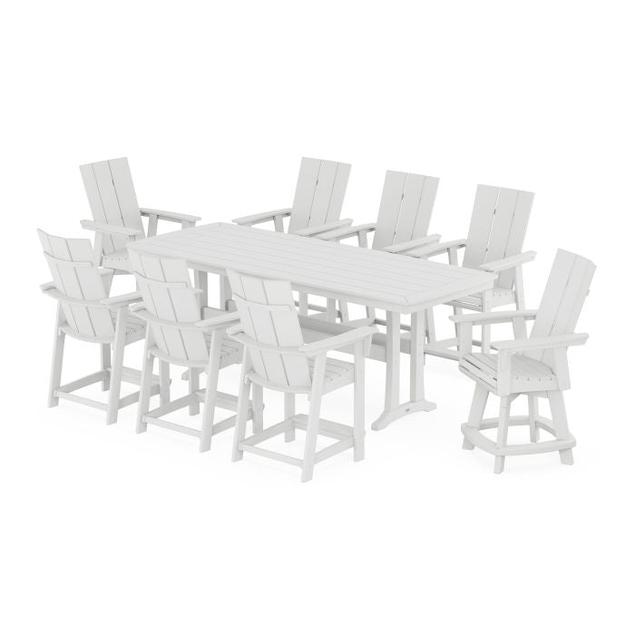 Modern Curveback Adirondack Swivel 9-Piece Counter Set with Trestle Legs