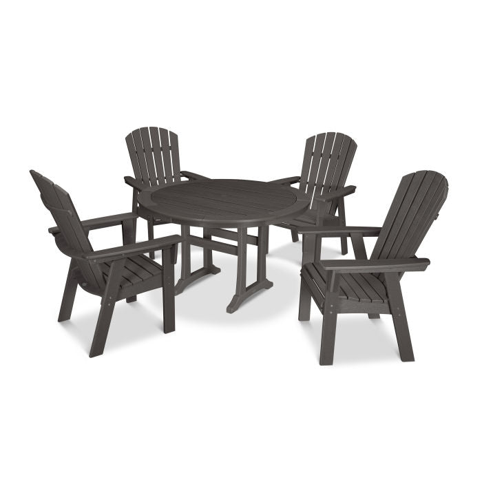 Nautical Curveback Adirondack 5-Piece Round Dining Set with Trestle Legs in Vintage Finish