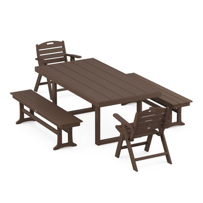 Nautical Lowback 5-Piece Dining Set with Benches