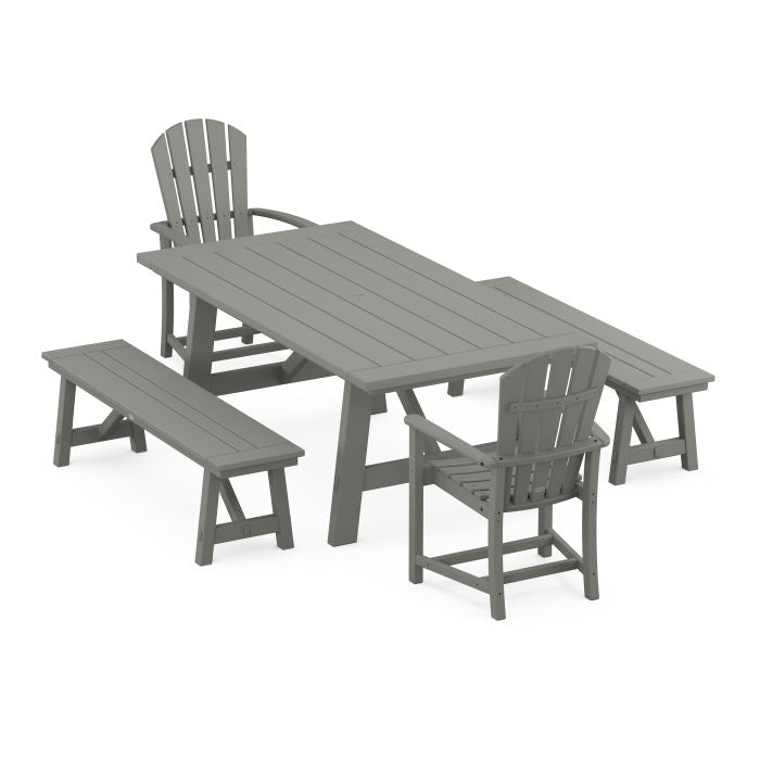 Palm Coast 5-Piece Rustic Farmhouse Dining Set With Benches