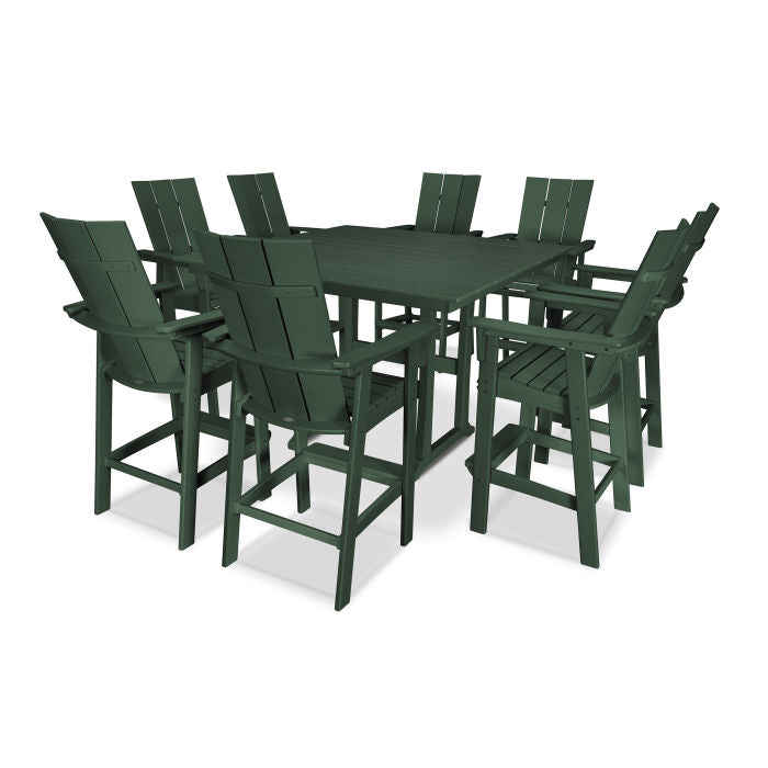 Modern Curveback Adirondack 9-Piece Farmhouse Trestle Bar Set