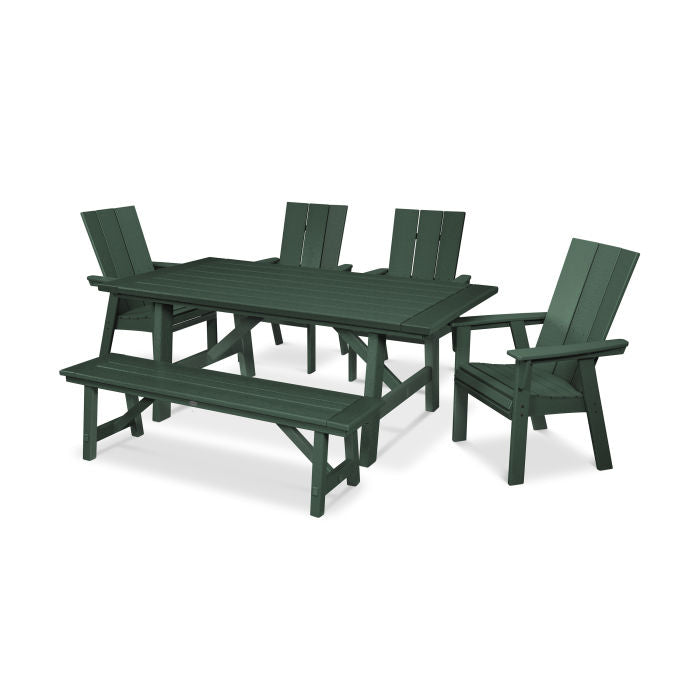 Modern Curveback Adirondack 6-Piece Rustic Farmhouse Dining Set with Bench