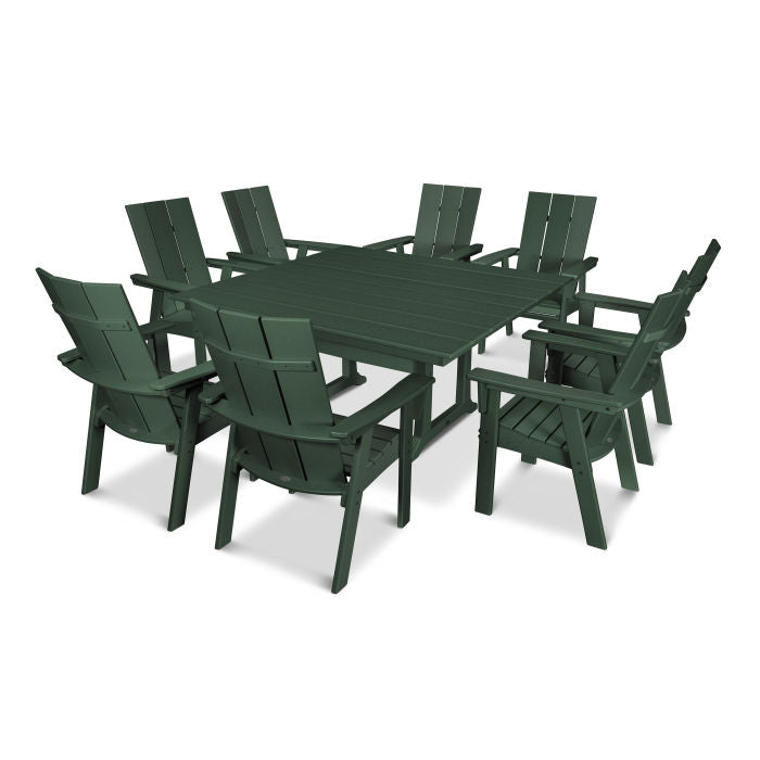 Modern Curveback Adirondack 9-Piece Farmhouse Trestle Dining Set