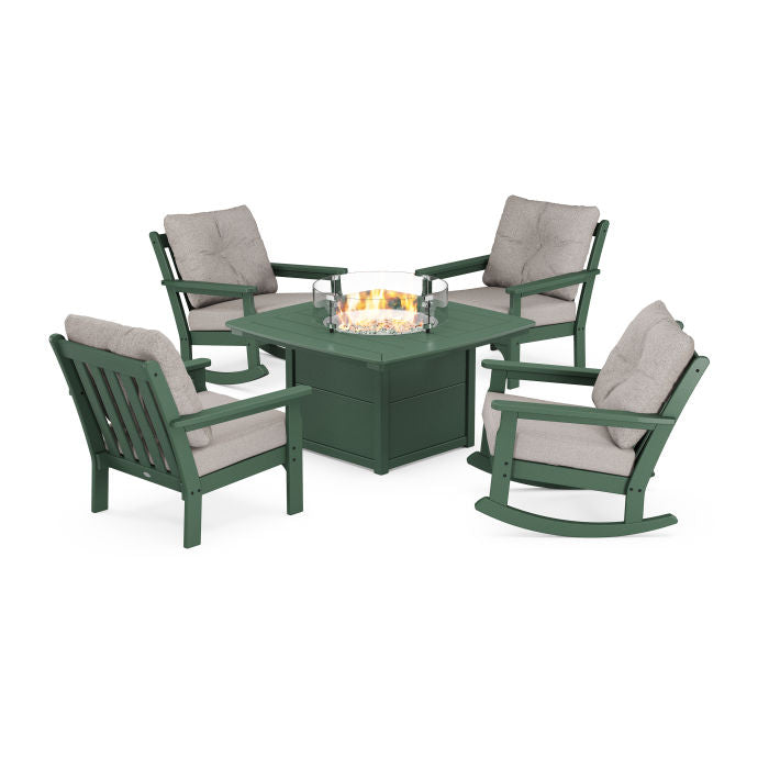 Vineyard 5-Piece Deep Seating Rocking Chair Conversation Set with Fire Pit Table