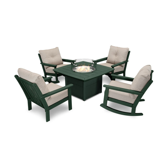 Vineyard 5-Piece Deep Seating Rocking Chair Conversation Set with Fire Pit Table