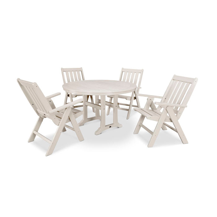 Vineyard Folding Chair 5-Piece Round Dining Set with Trestle Legs