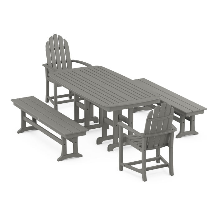 Classic Adirondack 5-Piece Dining Set with Benches