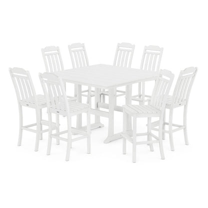 Country Living 9-Piece Square Farmhouse Side Chair Bar Set with Trestle Legs