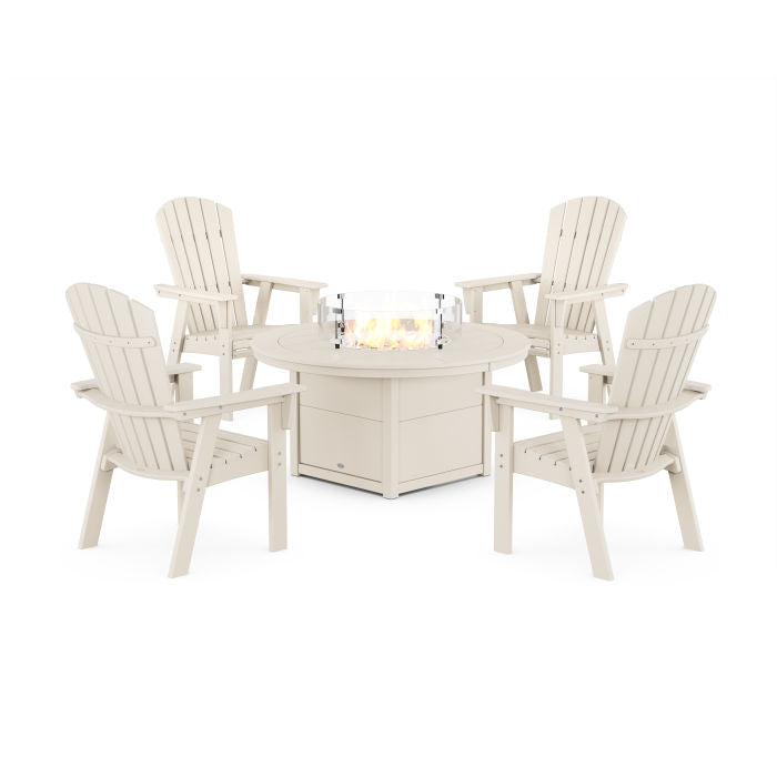Nautical 4-Piece Curveback Upright Adirondack Conversation Set with Fire Pit Table