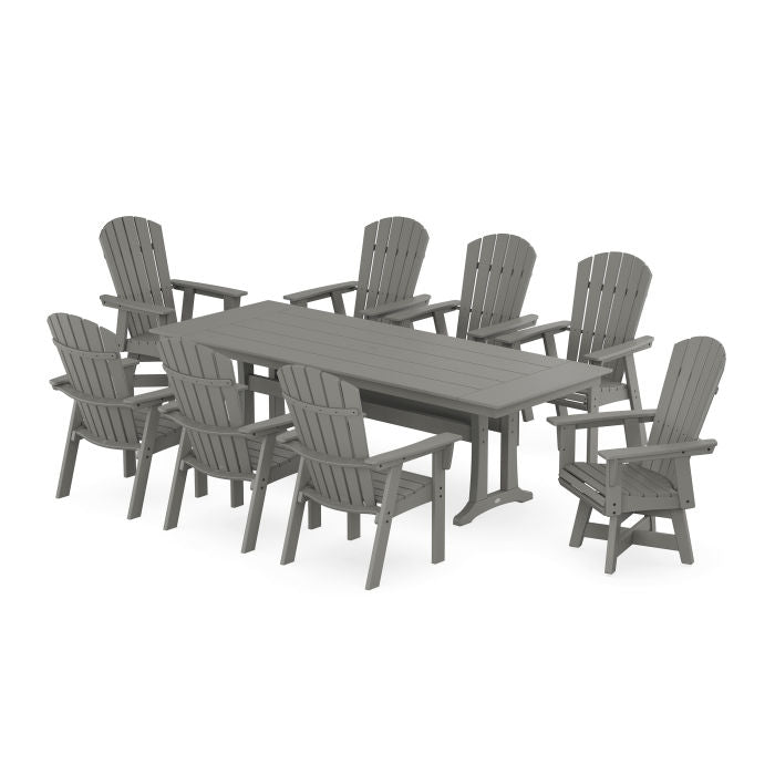 Nautical Curveback Adirondack Swivel 9-Piece Farmhouse Dining Set with Trestle Legs