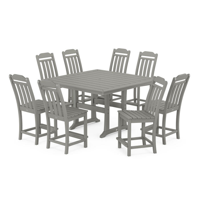 Country Living 9-Piece Square Side Chair Counter Set with Trestle Legs