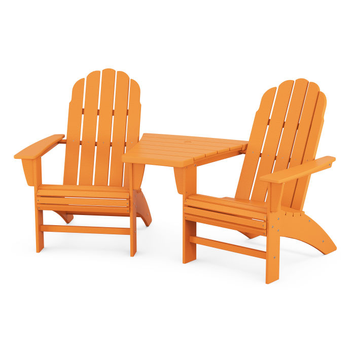 Vineyard 3-Piece Curveback Adirondack Set with Angled Connecting Table