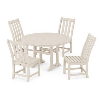Vineyard Side Chair 5-Piece Round Dining Set With Trestle Legs