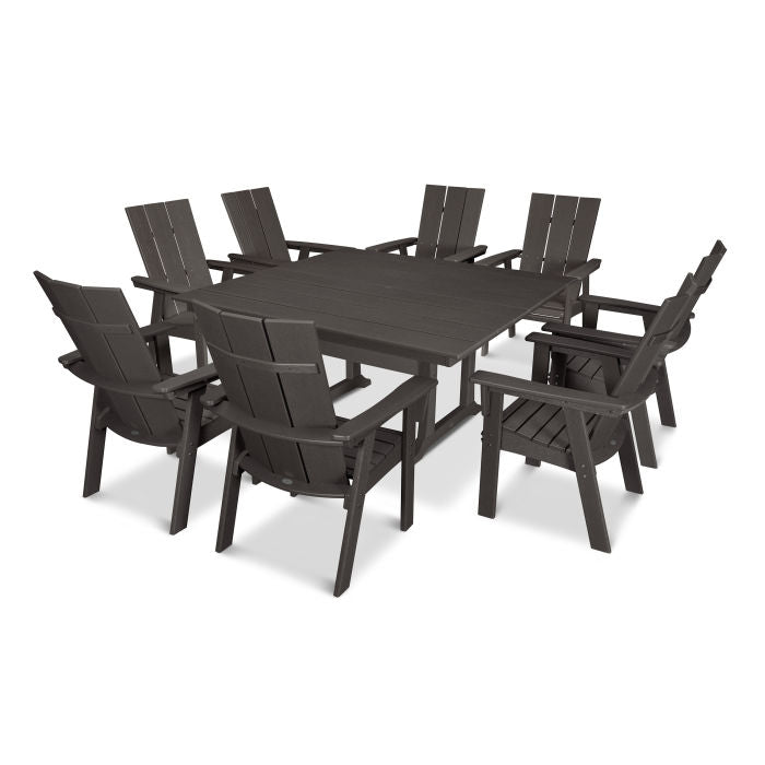 Modern Curveback Adirondack 9-Piece Farmhouse Trestle Dining Set in Vintage Finish