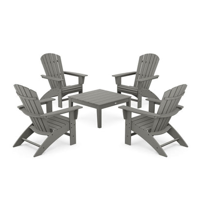 5-Piece Nautical Curveback Adirondack Chair Conversation Set with 36" Conversation Table