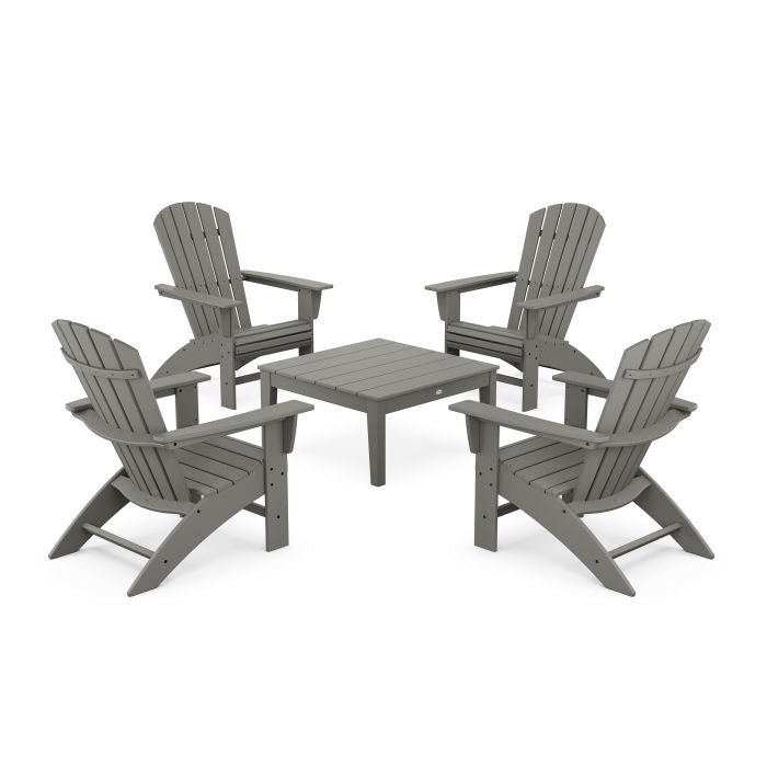 5-Piece Nautical Curveback Adirondack Chair Conversation Set with 36" Conversation Table