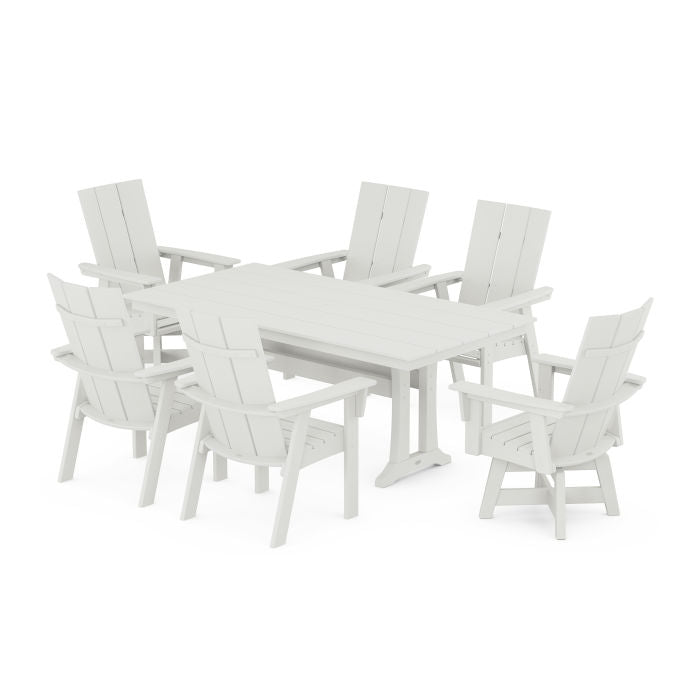 Modern Curveback Adirondack Swivel Chair 7-Piece Farmhouse Dining Set With Trestle Legs in Vintage Finish