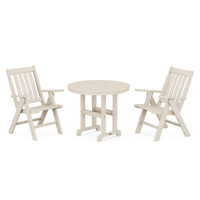 Vineyard Folding Chair 3-Piece Round Dining Set