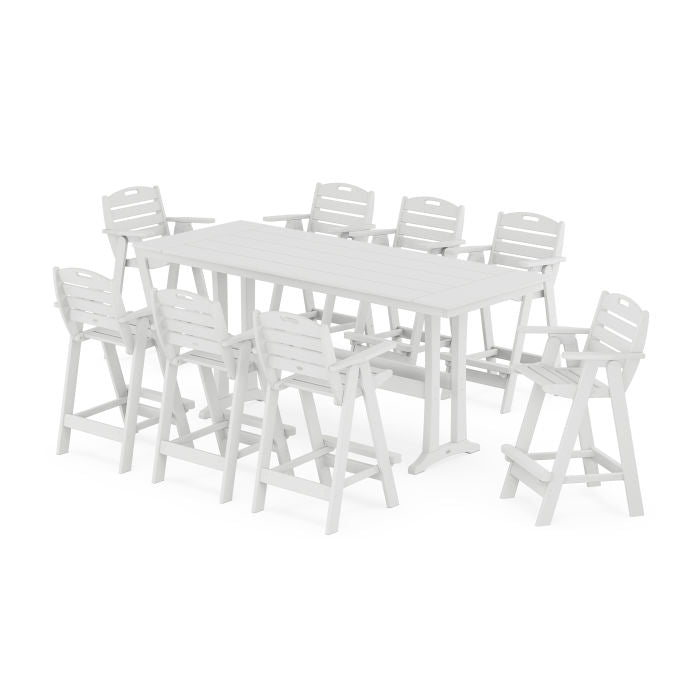 Nautical 9-Piece Farmhouse Bar Set with Trestle Legs