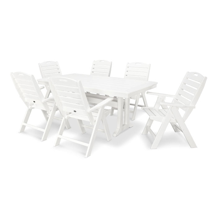 7-Piece Nautical Highback Chair Dining Set with Trestle Legs