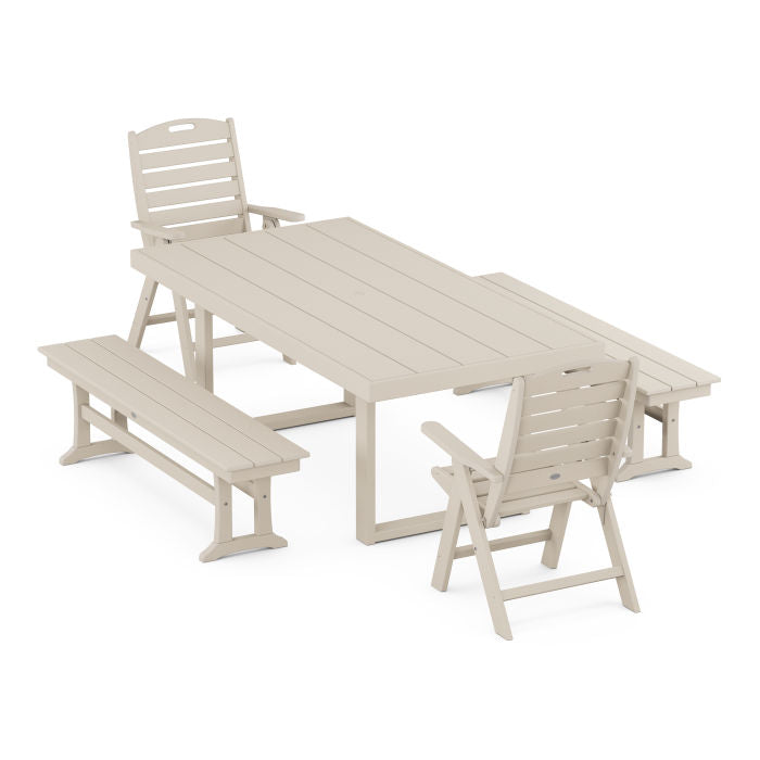 Nautical Folding Highback 5-Piece Dining Set with Trestle Legs