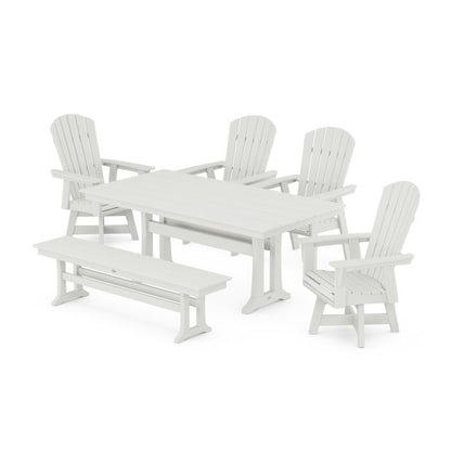 Nautical Adirondack Swivel 6-Piece Farmhouse Dining Set With Trestle Legs in Vintage Finish