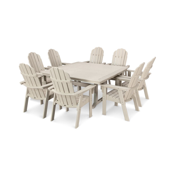 Vineyard Curveback Adirondack 9-Piece Nautical Trestle Dining Set