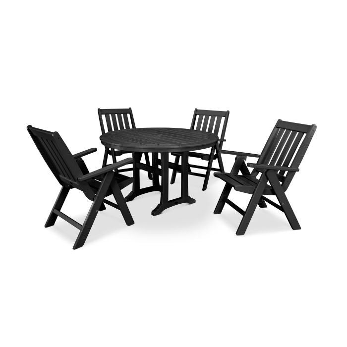 Vineyard Folding Chair 5-Piece Round Dining Set with Trestle Legs