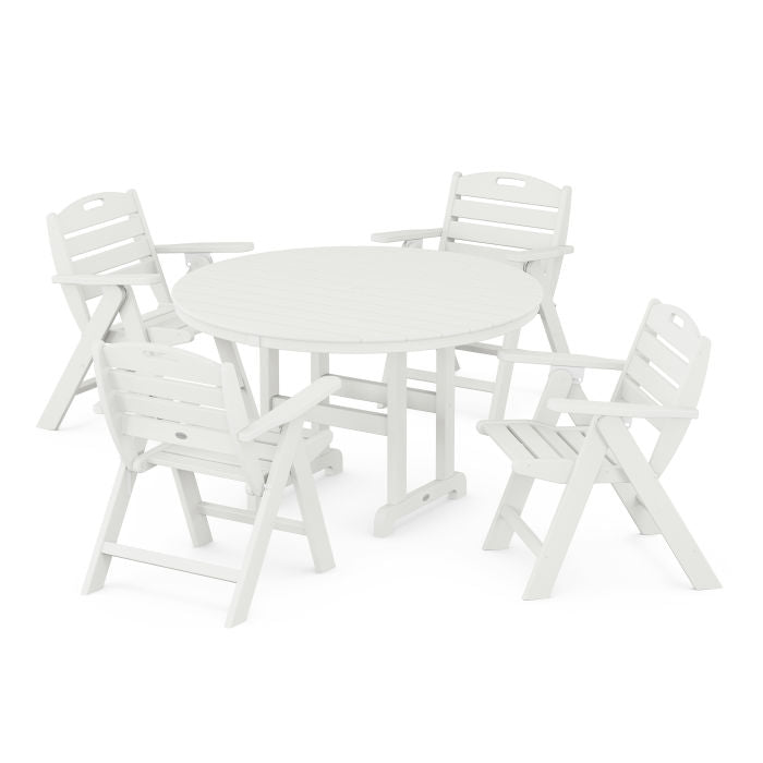 Nautical Folding Lowback Chair 5-Piece Round Farmhouse Dining Set in Vintage Finish