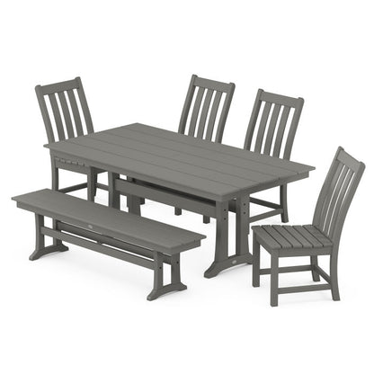 Vineyard Side Chair 6-Piece Farmhouse Dining Set with Trestle Legs and Bench