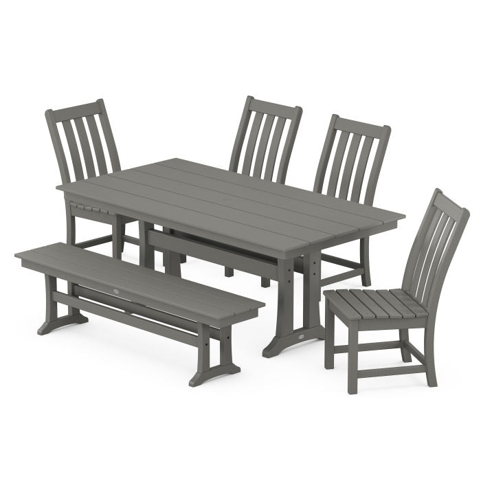Vineyard Side Chair 6-Piece Farmhouse Dining Set with Trestle Legs and Bench