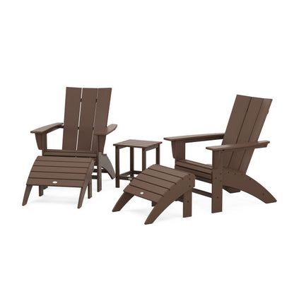 Modern Curveback Adirondack Chair 5-Piece Set with Ottomans and 18" Side Table