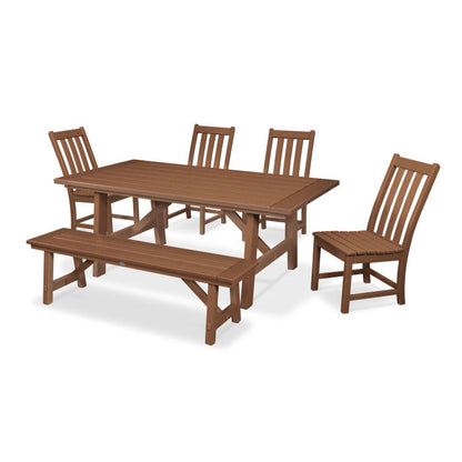 Vineyard 6-Piece Rustic Farmhouse Side Chair Dining Set with Bench
