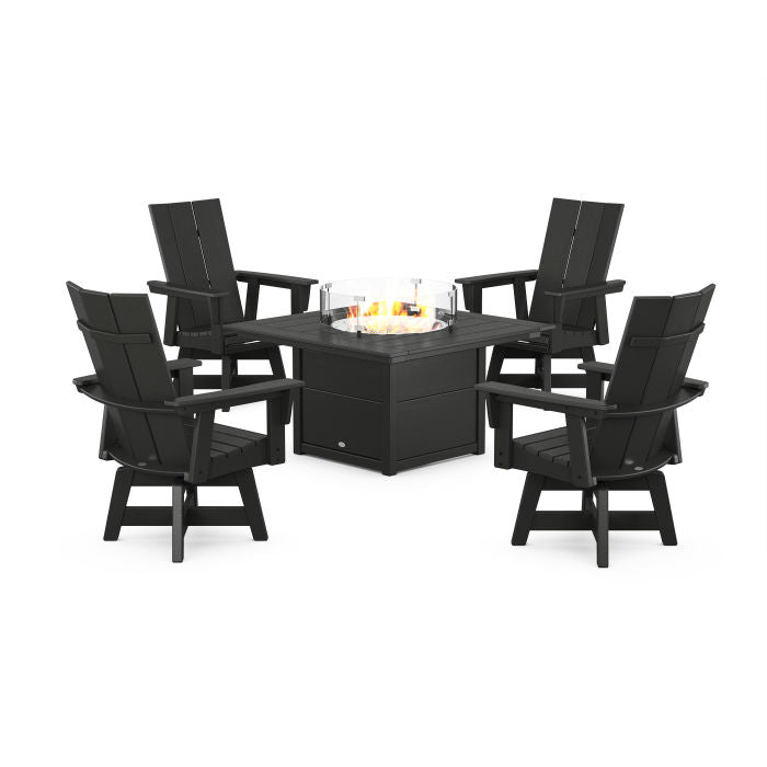 Modern 4-Piece Curveback Upright Adirondack Conversation Set with Fire Pit Table