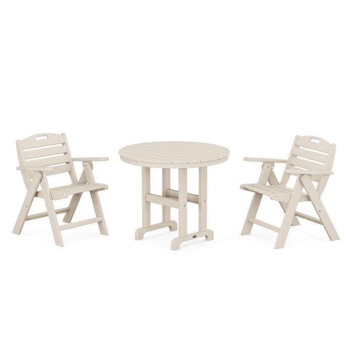 Nautical Folding Lowback Chair 3-Piece Round Dining Set