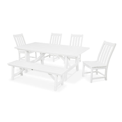 Vineyard 6-Piece Rustic Farmhouse Side Chair Dining Set with Bench