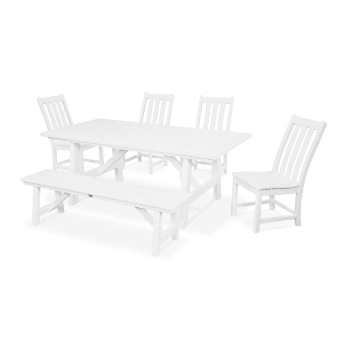 Vineyard 6-Piece Rustic Farmhouse Side Chair Dining Set with Bench