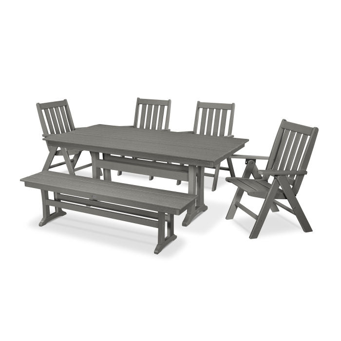 Vineyard 6-Piece Farmhouse Trestle Folding Dining Set with Bench