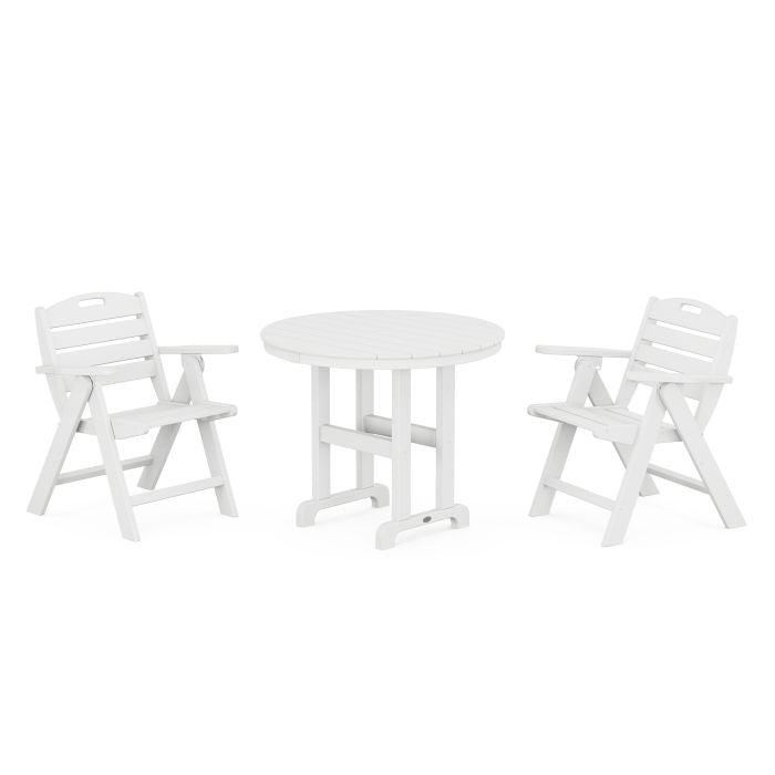 Nautical Folding Lowback Chair 3-Piece Round Dining Set