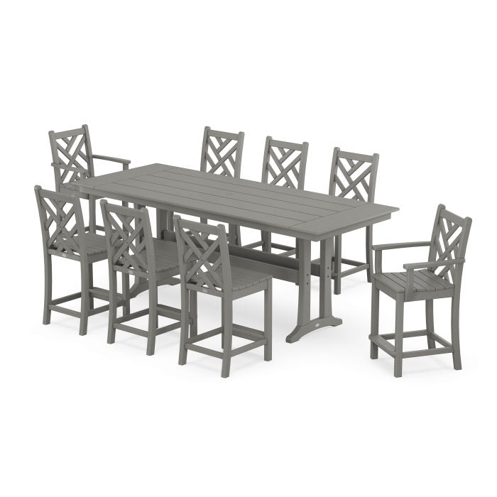 Chippendale 9-Piece Farmhouse Counter Set with Trestle Legs