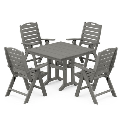 Nautical Folding Highback Chair 5-Piece Farmhouse Trestle Dining Set