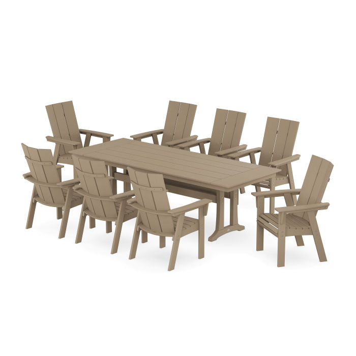 Modern Curveback Adirondack 9-Piece Farmhouse Dining Set with Trestle Legs in Vintage Finish