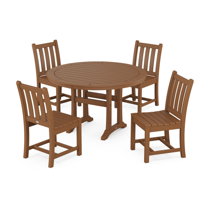 Traditional Garden Side Chair 5-Piece Round Dining Set With Trestle Legs