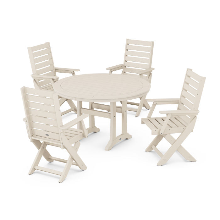 Captain 5-Piece Round Dining Set with Trestle Legs
