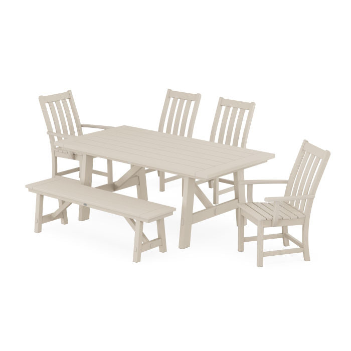 Vineyard 6-Piece Rustic Farmhouse Dining Set With Bench