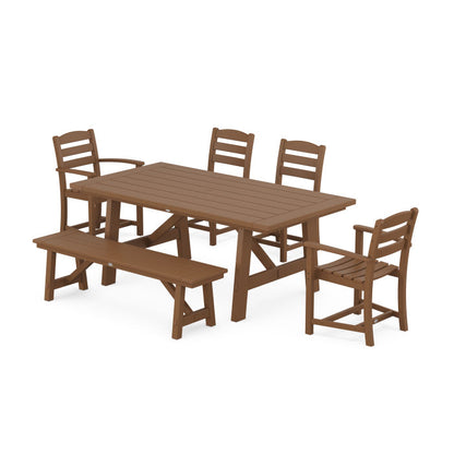 La Casa Cafe 6-Piece Rustic Farmhouse Dining Set with Bench