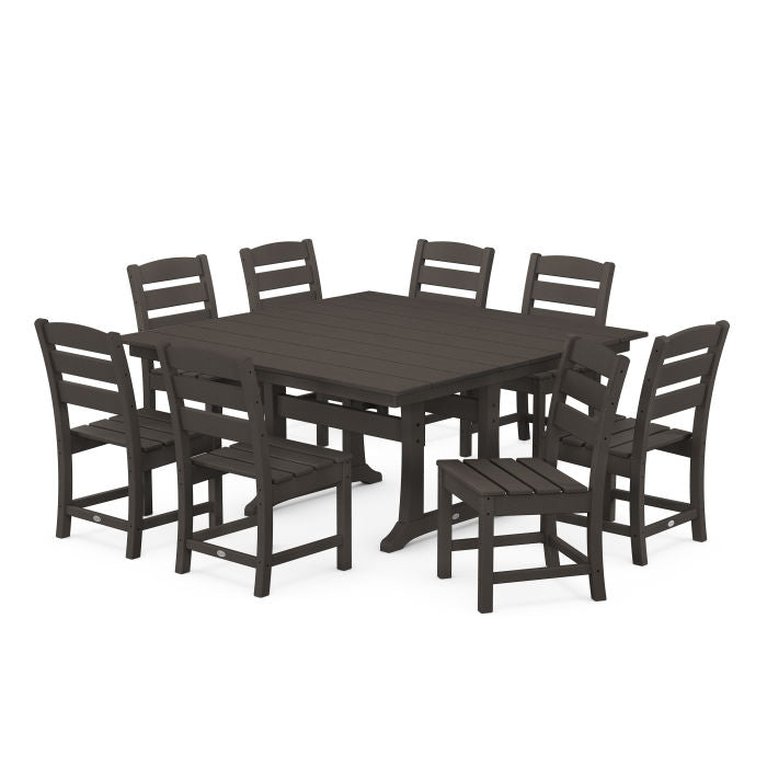 Lakeside 9-Piece Farmhouse Trestle Dining Set in Vintage Finish