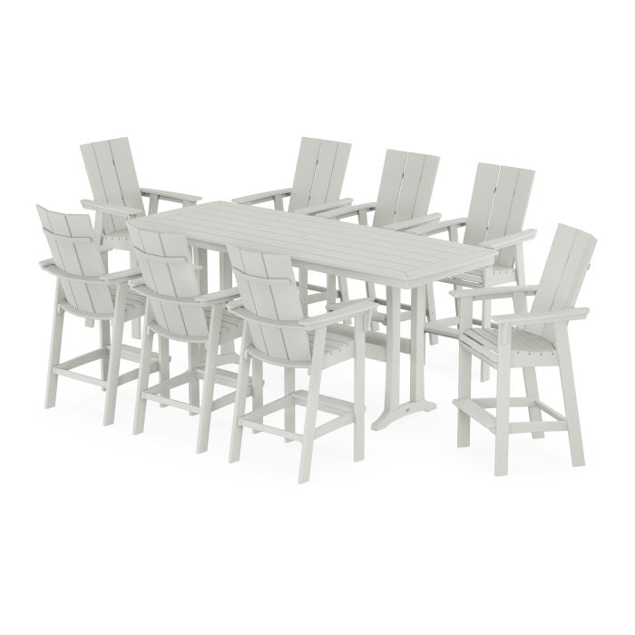 Modern Curveback Adirondack 9-Piece Bar Set with Trestle Legs in Vintage Finish